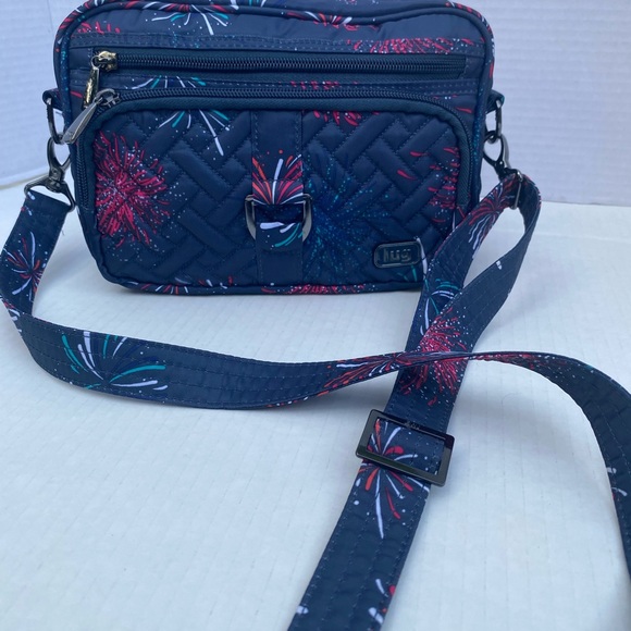 Lug carousel Vibrant Blue and Red Geometric Crossbody Bag - Picture 1 of 14